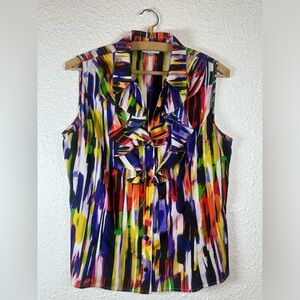 Tahari Arthur S. Levine Sleeveless Ruffle Button Blouse – Size M